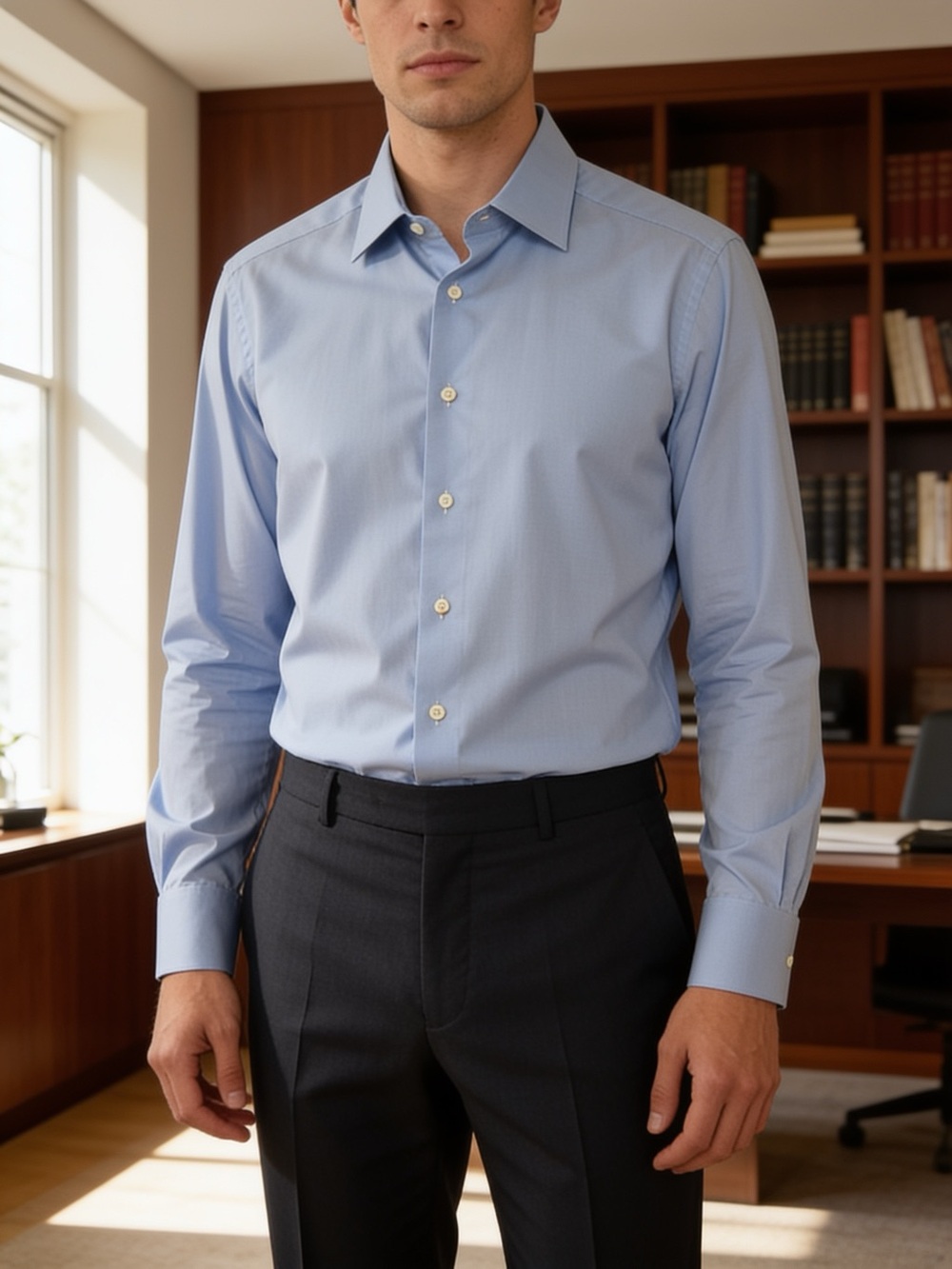 David Donahue Light Blue Dress Shirt with French Cuffs